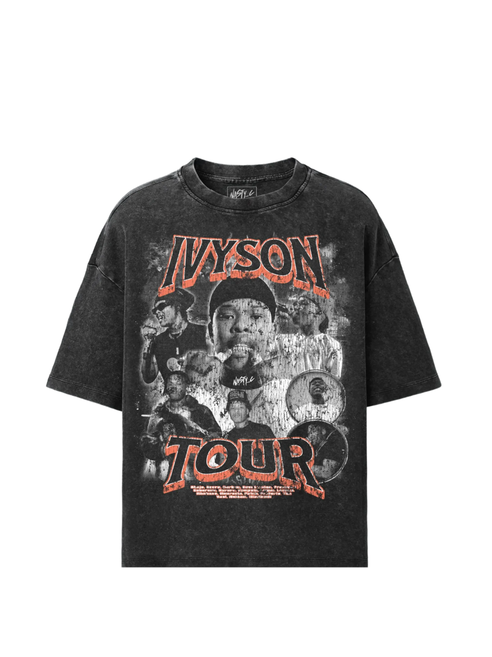 Mercha washed black oversized graphic vest at unseen grail. local brands south africa. streetwear. men and women. studio image nasty c ivyson tour front
