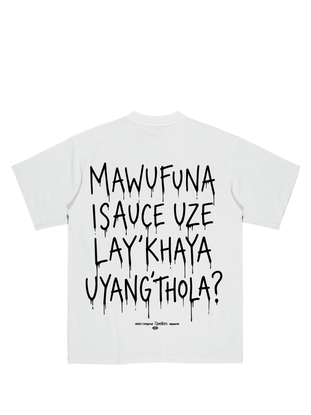 Mercha white oversized graphic t shirt at unseen grail. local brands south africa. streetwear. men and women. studio image behind