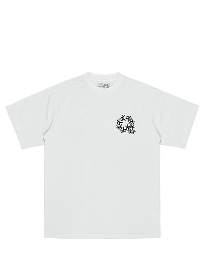 Mercha white oversized graphic t shirt at unseen grail. local brands south africa. streetwear. men and women. studio image front