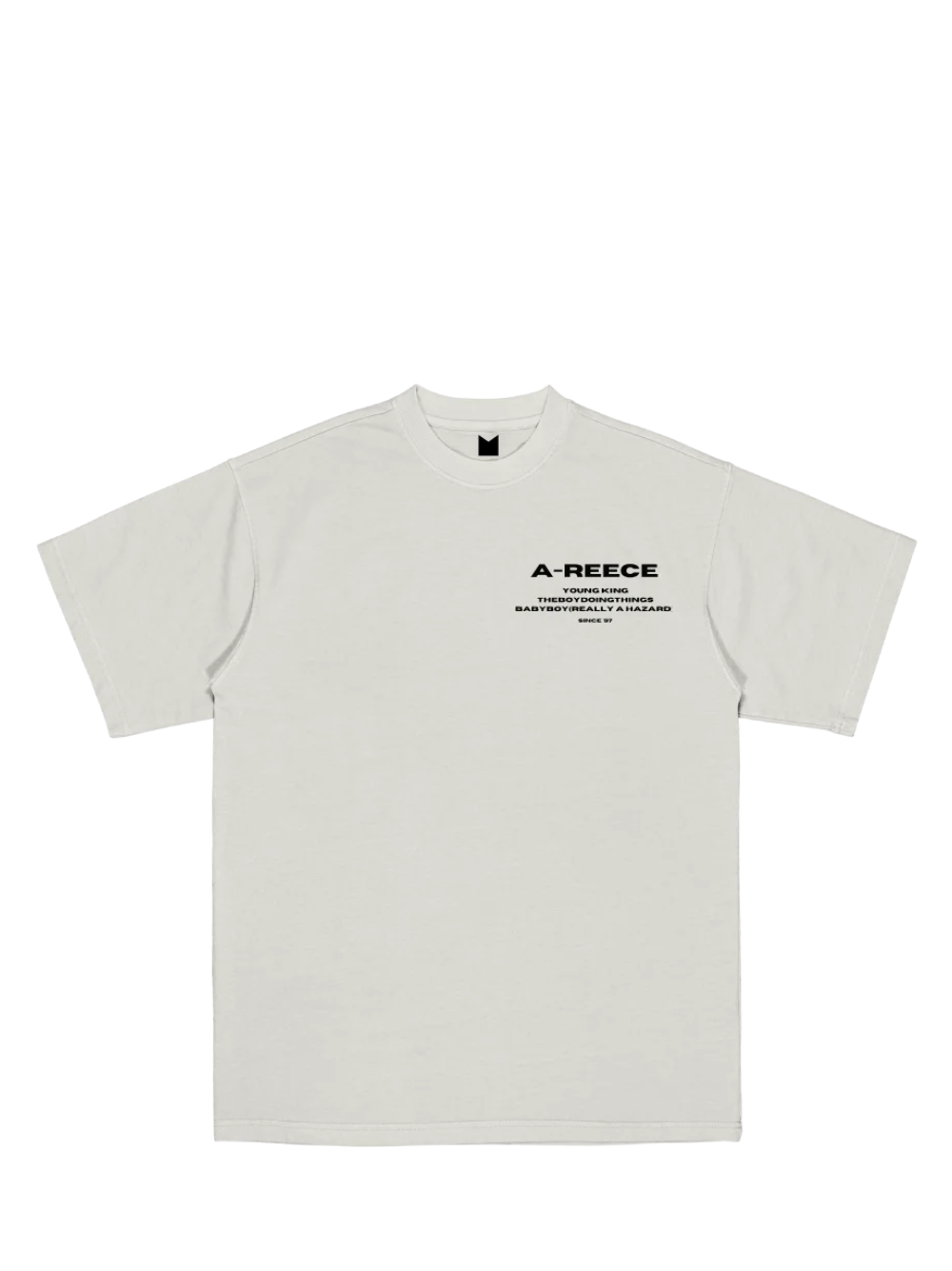 Mercha white oversized graphic tshirt at unseen grail. local brands south africa. streetwear. men and women. studio image a reece nasty c flatlay front bantu