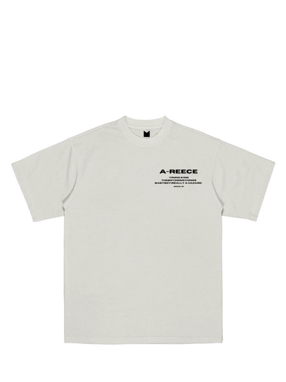 Mercha white oversized graphic tshirt at unseen grail. local brands south africa. streetwear. men and women. studio image a reece nasty c flatlay front bantu