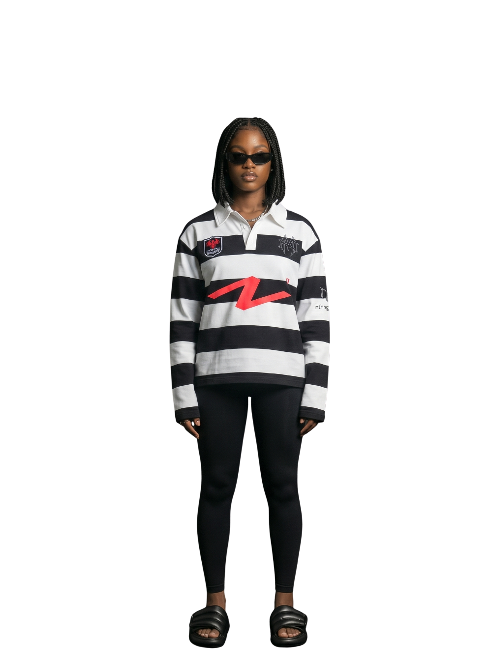 Nothing matters black and white oversized graphic long sleeve tshirt at unseen grail. local brands south africa. streetwear. men and women. studio image female model full outfit
