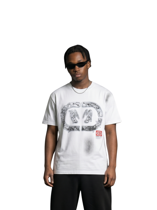 Nothing matters white oversized graphic tshirt at unseen grail. local brands south africa. streetwear. men and women. studio image male model front