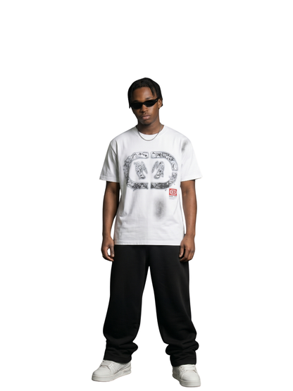 Nothing matters white oversized graphic tshirt at unseen grail. local brands south africa. streetwear. men and women. studio image male model full outfit