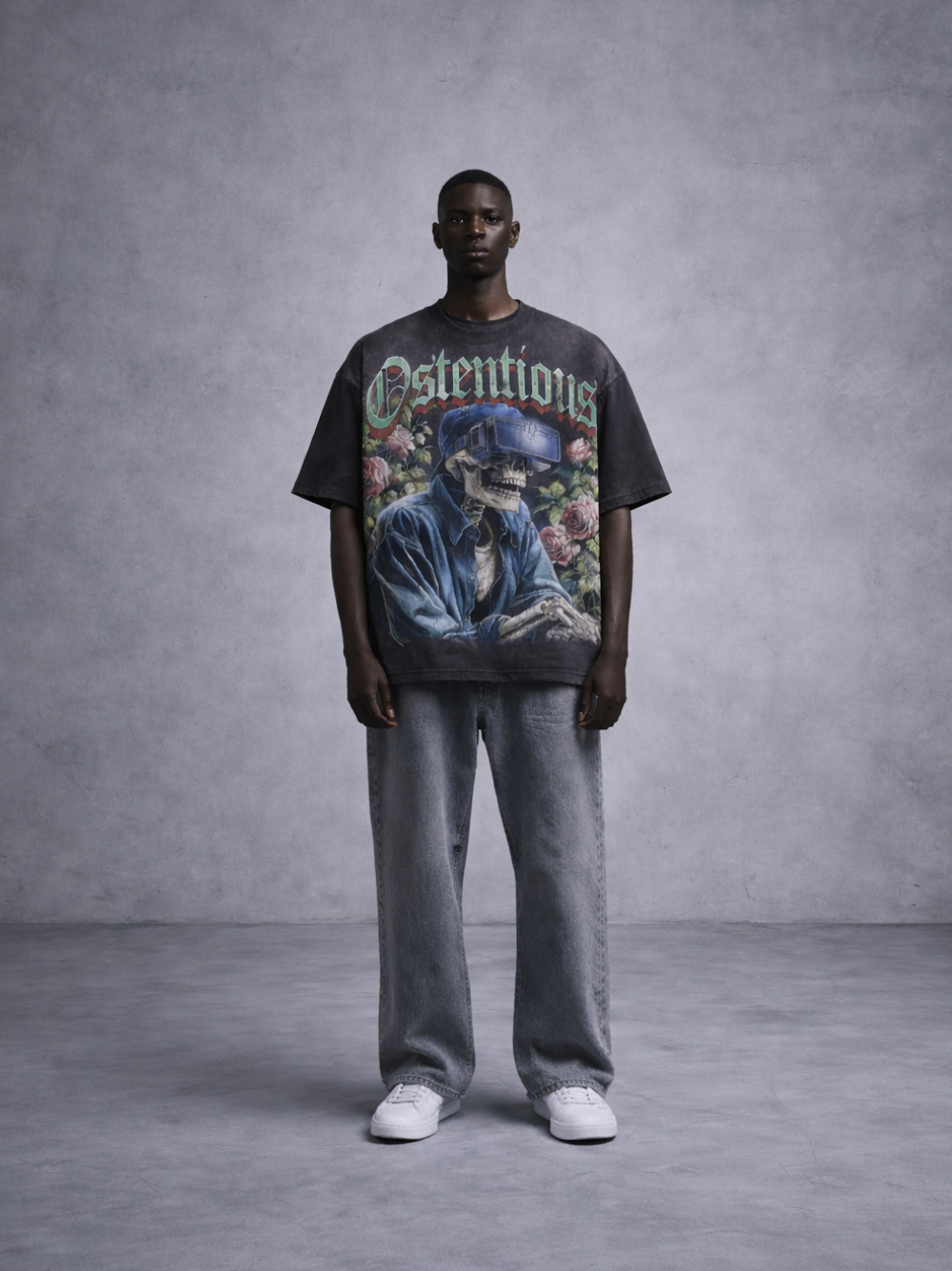 Oversized T-shirt by Ostentious and unseen grail. Graphic cotton t-shirt. local streetwear brands south africa. female and male.