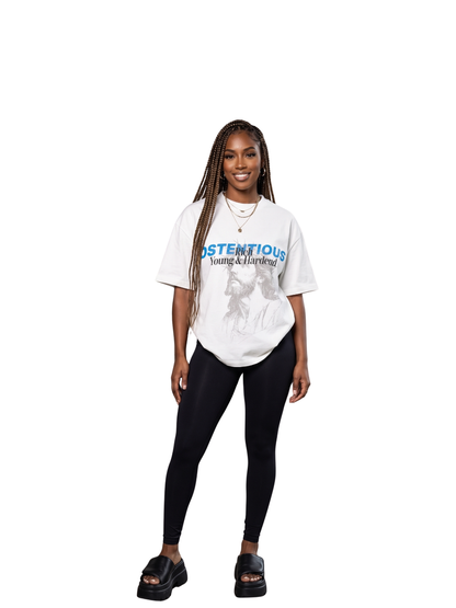 Oversized T-shirt by Ostentious and unseen grail. Graphic cotton t-shirt. local streetwear brands south africa. female and male.