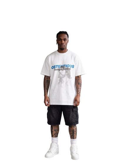 Oversized T-shirt by Ostentious and unseen grail. Graphic cotton t-shirt. local streetwear brands south africa. female and male.