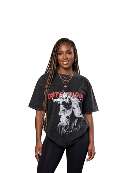 Oversized T-shirt by Ostentious and unseen grail. Graphic cotton t-shirt. local streetwear brands south africa. female and male.