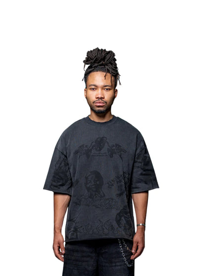 Oversized T-shirt by Ostentious and unseen grail. Graphic cotton t-shirt. local streetwear brands south africa. female and male.
