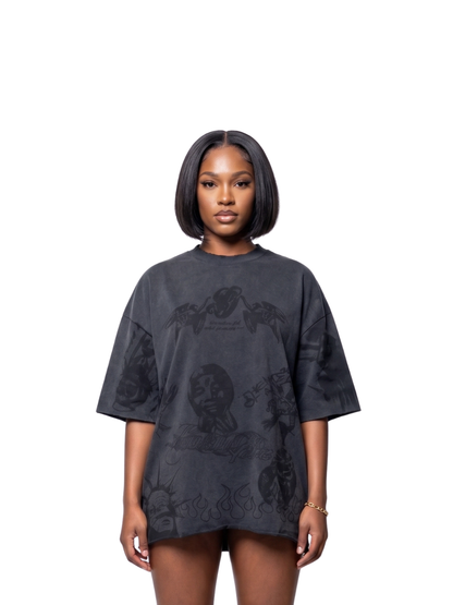 Oversized T-shirt by Ostentious and unseen grail. Graphic cotton t-shirt. local streetwear brands south africa. female and male.