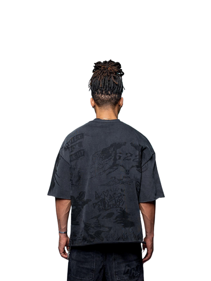 Oversized T-shirt by Ostentious and unseen grail. Graphic cotton t-shirt. local streetwear brands south africa. female and male.