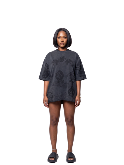 Oversized T-shirt by Ostentious and unseen grail. Graphic cotton t-shirt. local streetwear brands south africa. female and male.