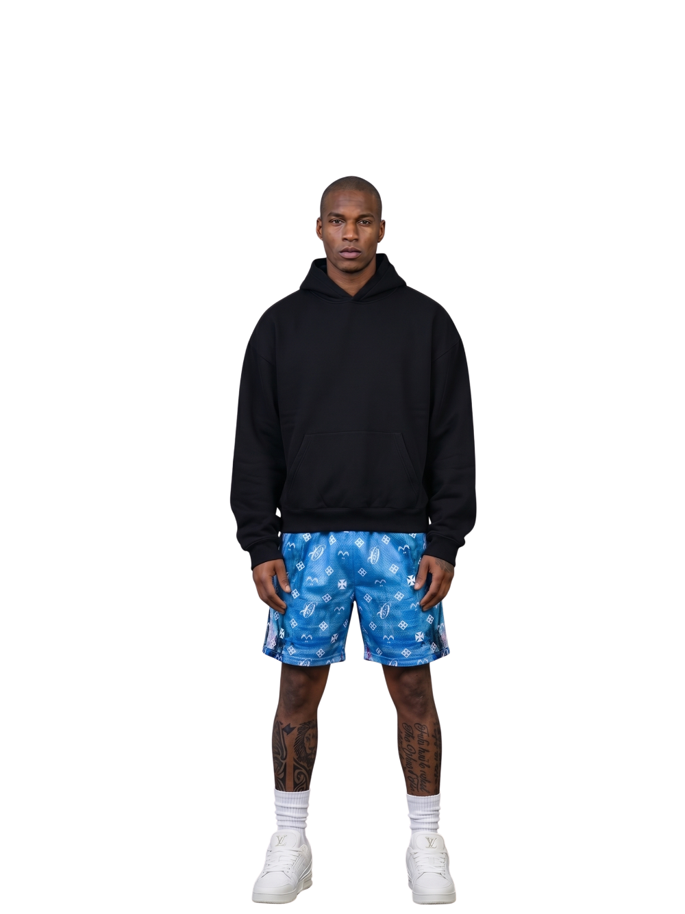 Oversized shorts by Ostentious and unseen grail. graphic shorts. local streetwear brands south africa. female and male.