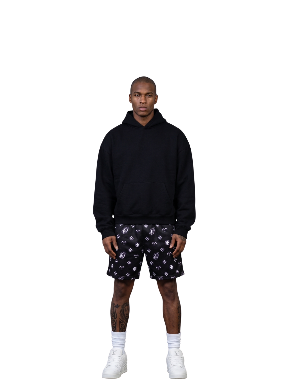 Oversized shorts by Ostentious and unseen grail. graphic shorts. local streetwear brands south africa. female and male.