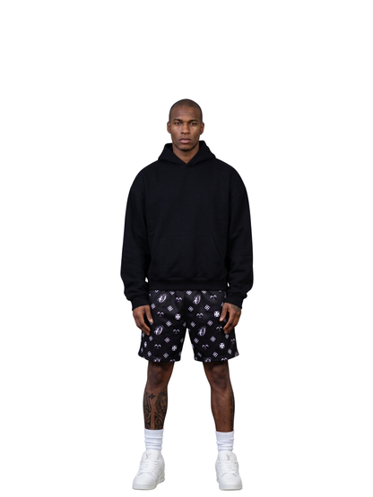 Oversized shorts by Ostentious and unseen grail. graphic shorts. local streetwear brands south africa. female and male.