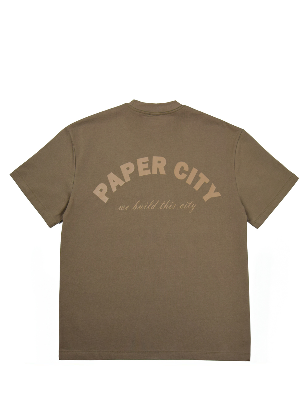 Paper city brown oversized graphic tshirt at unseen grail. local brands south africa. streetwear. men and women. mock up back