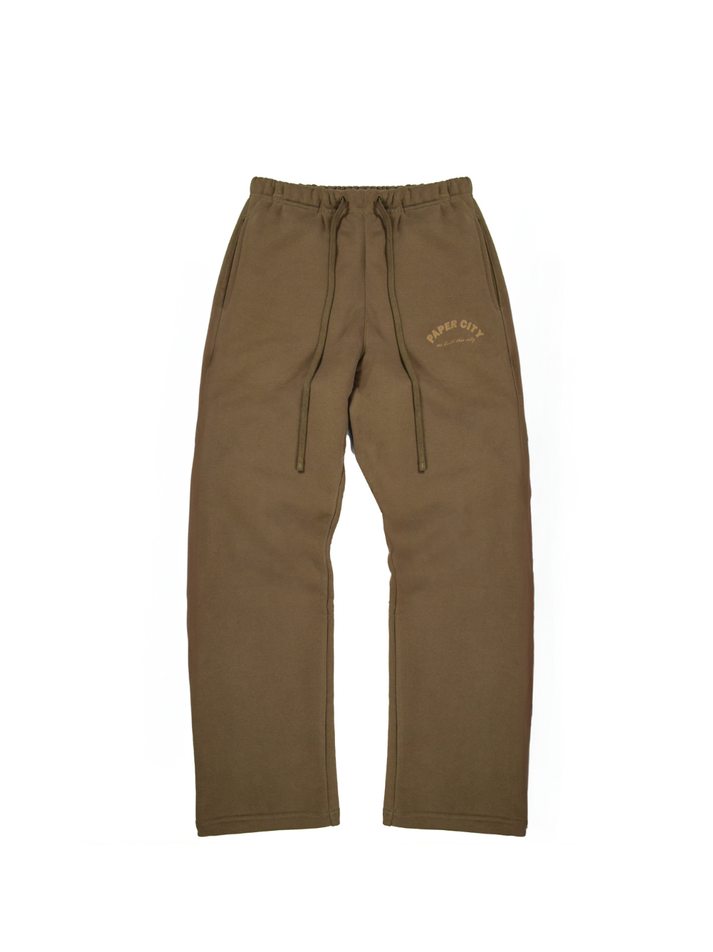 Paper city brown oversized sweatpants  at unseen grail. local brands south africa. streetwear. men and women. mock up front