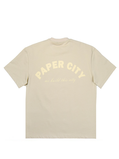 Paper city cream oversized graphic tshirt at unseen grail. local brands south africa. streetwear. men and women. mock up back