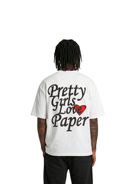 Paper city white oversized graphic tshirt at unseen grail. local brands south africa. streetwear. men and women. male model back view