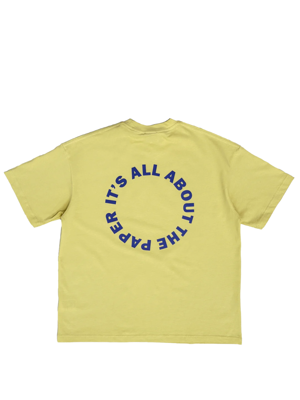Paper city yellow oversized graphic tshirt at unseen grail. local brands south africa. streetwear. men and women. flatlay mock up back 