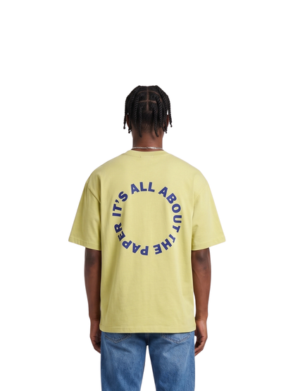 Paper city yellow oversized graphic tshirt at unseen grail. local brands south africa. streetwear. men and women. male model back view
