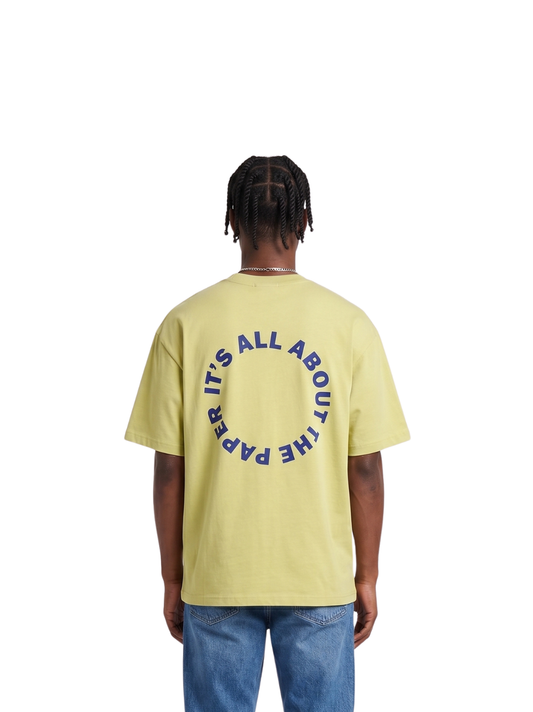 Paper city yellow oversized graphic tshirt at unseen grail. local brands south africa. streetwear. men and women. male model back view