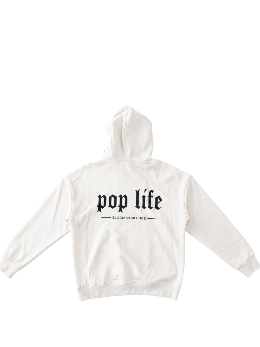 Pop Life White oversized graphic hoodie at unseen grail. local brands south africa. streetwear. men and women. galxboy, bantu, drip. flatlay