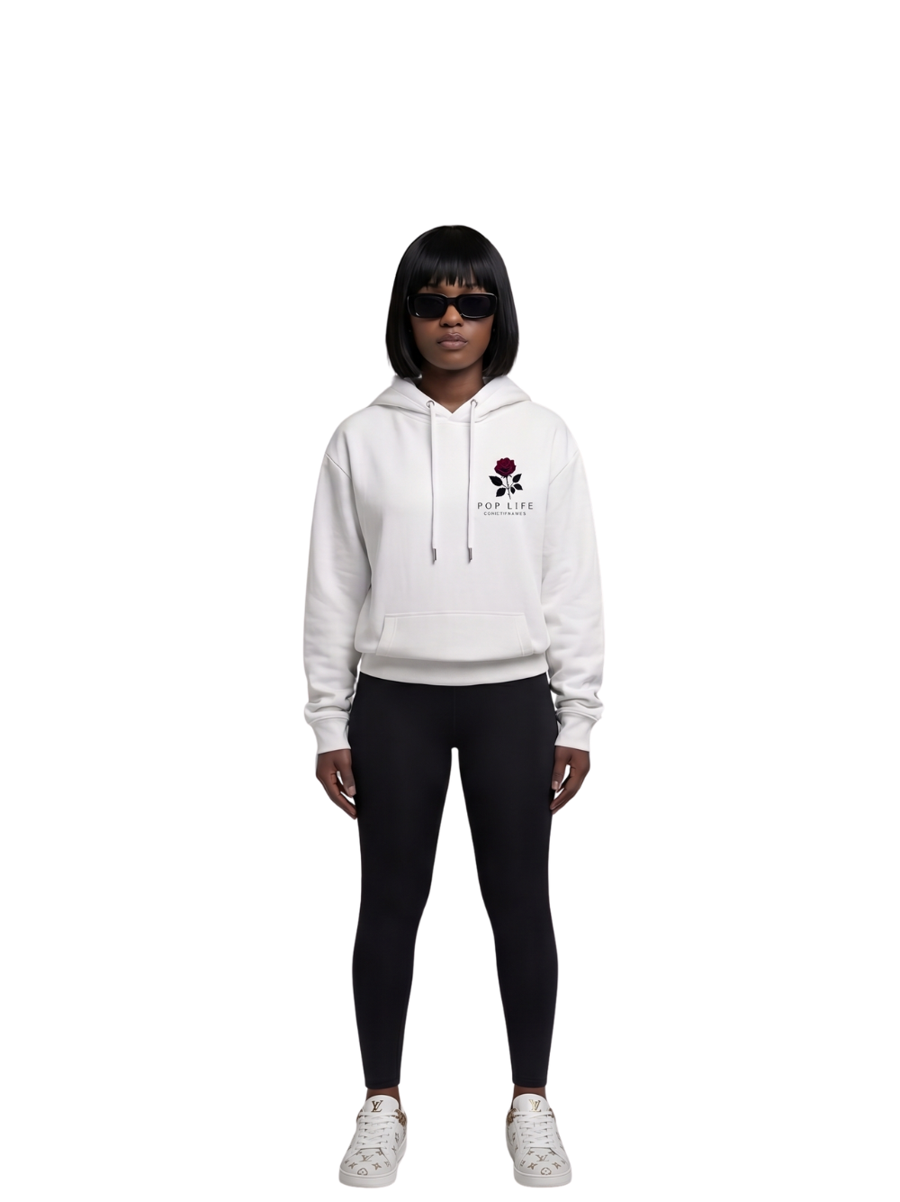 Pop Life White oversized graphic hoodie at unseen grail. local brands south africa. streetwear. men and women. galxboy, bantu, drip. full outfit women