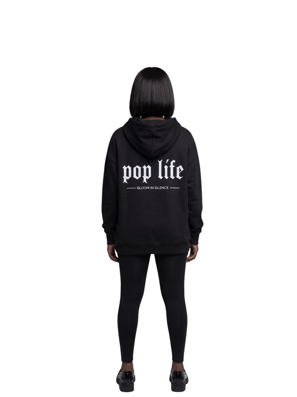 Pop Life black oversized graphic hoodie at unseen grail. local brands south africa. streetwear. men and women. galxboy, bantu, drip. female women full outfit