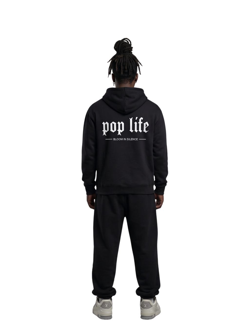 Pop Life black oversized graphic hoodie at unseen grail. local brands south africa. streetwear. men and women. galxboy, bantu, drip. male full outfit sneakers louis vuitton