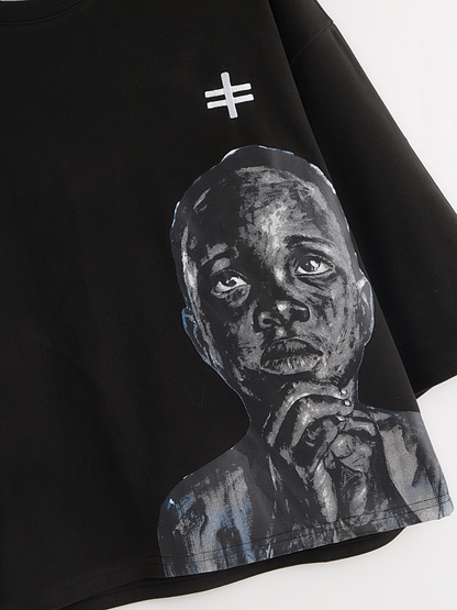 Rare Blaq black oversized graphic t shirt at unseen grail. local brands south africa. streetwear. men and women. flatlay mock close up
