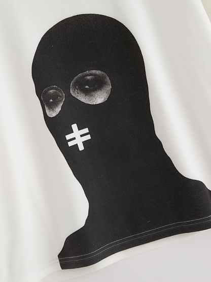 Rare Blaq white oversized graphic t shirt at unseen grail. local brands south africa. streetwear. men and women. studio image close up