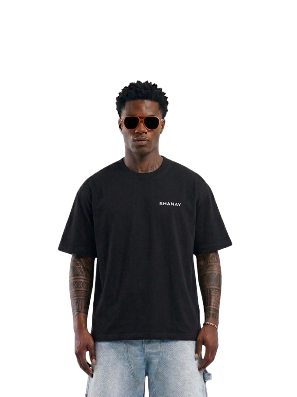 Shanay Davids black oversized graphic t shirt at unseen grail. local brands south africa. streetwear. men and women. studio image full outfit female. galxboy. el patron. bantu