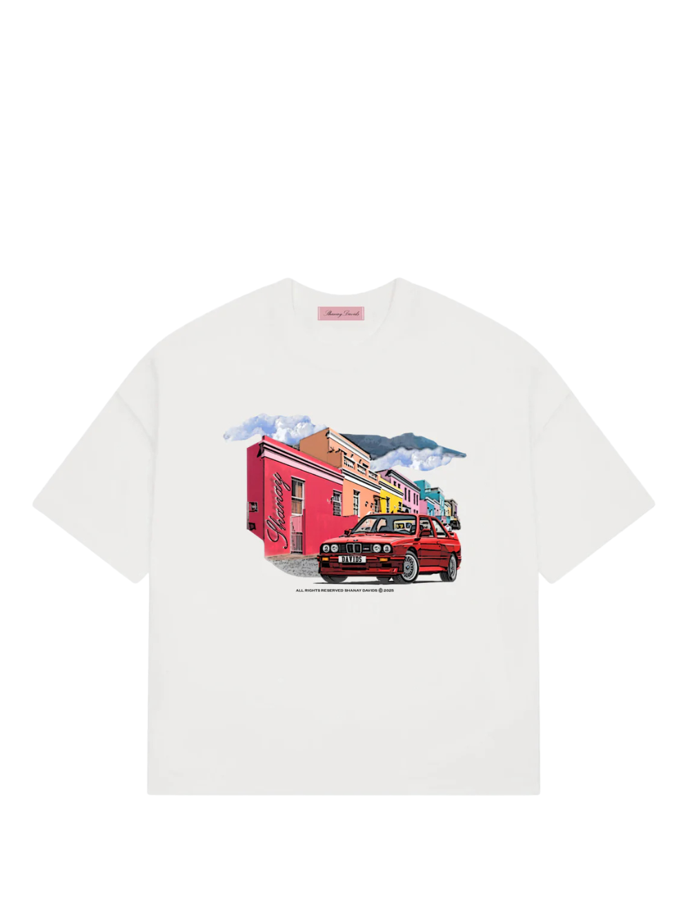 Shanay Davids white oversized graphic t shirt at unseen grail. local brands south africa. streetwear. men and women. studio image