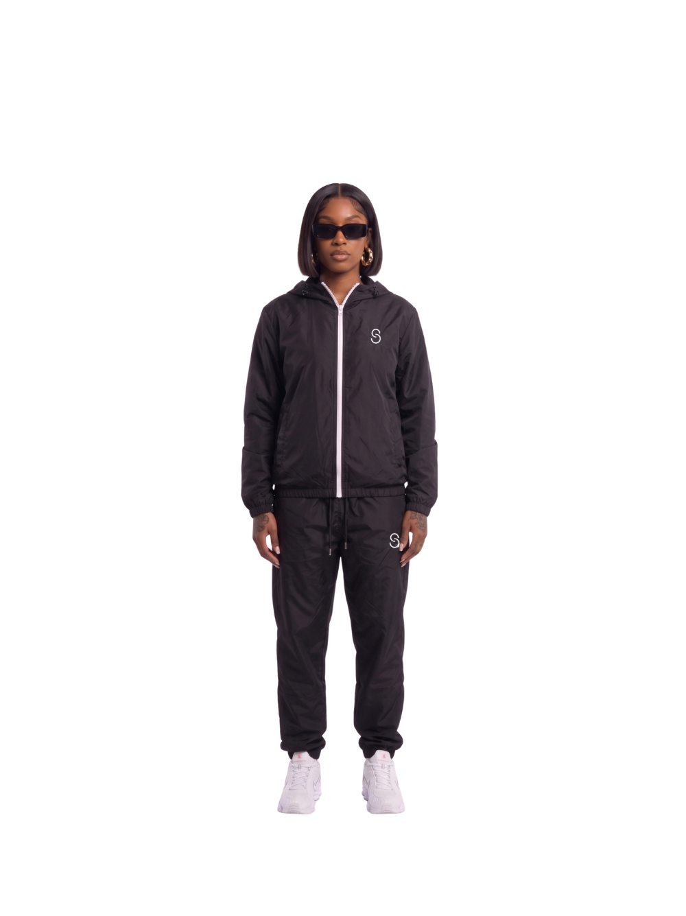 Street Code tracksuit. local brands from south africa found at Unseen Grail. men and women. female model full outfit head to toe