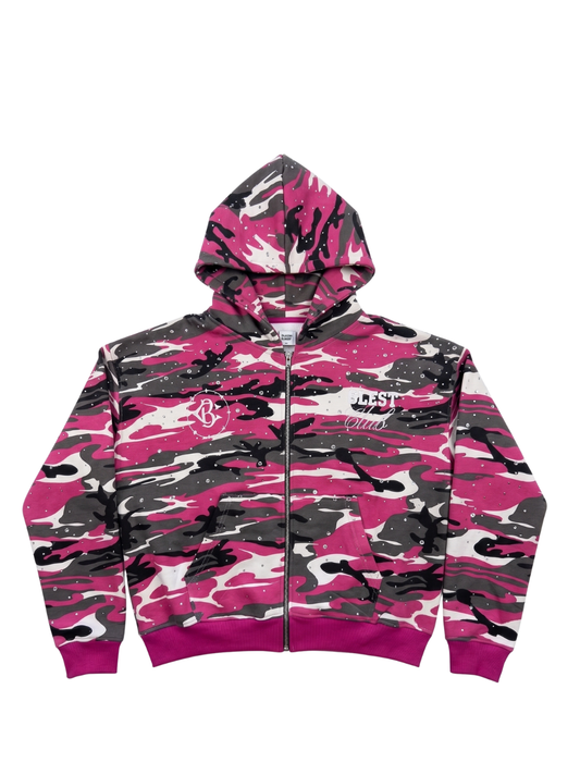 Blest Club Crystal Pink Zip Up Hoodie