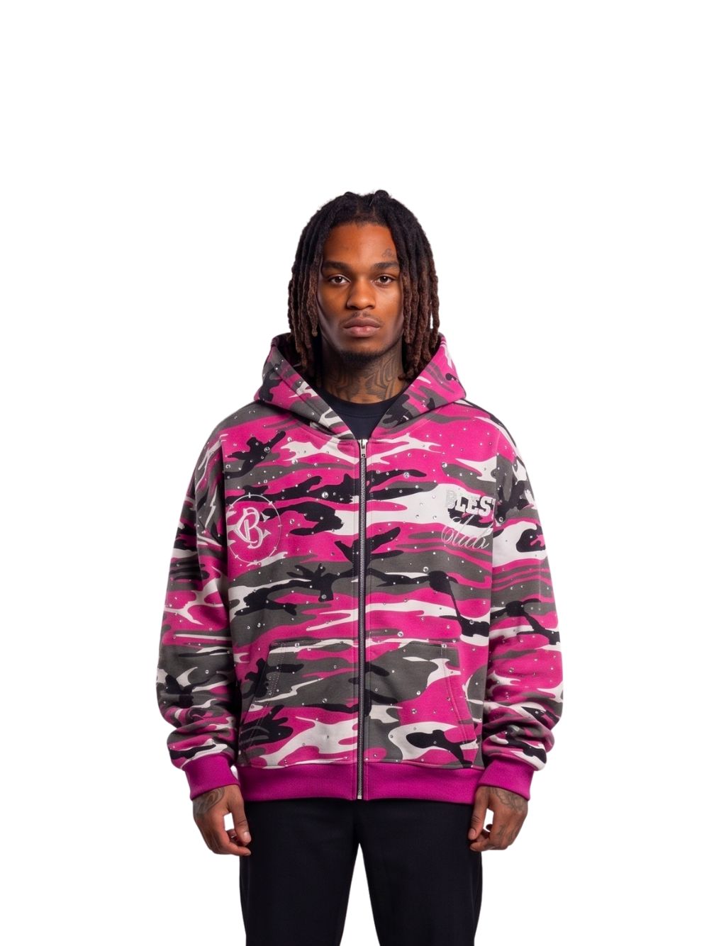 Blest Club Crystal Pink Zip Up Hoodie