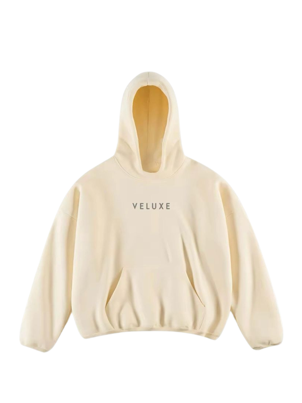 Veluxe beige oversized graphic hoodie at unseen grail. local brands south africa. streetwear. men and women. studio image