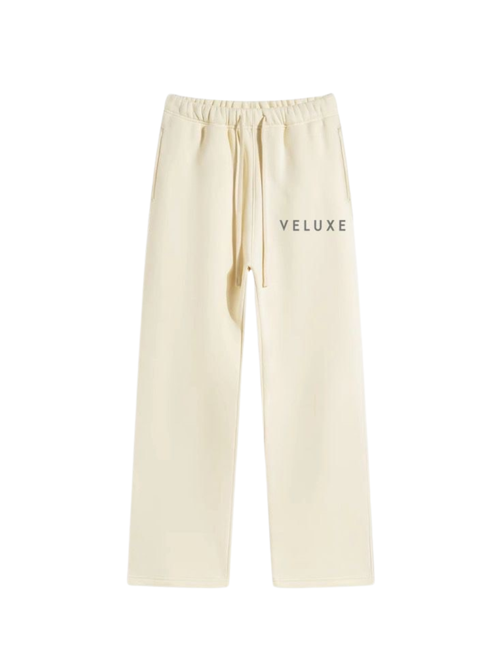 Veluxe beige oversized graphic sweatpants at unseen grail. local brands south africa. streetwear. men and women. studio image