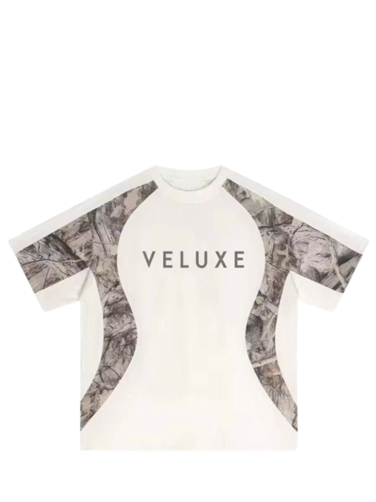 Veluxe camo oversized graphic t shirt at unseen grail. local brands south africa. streetwear. men and women. studio image 