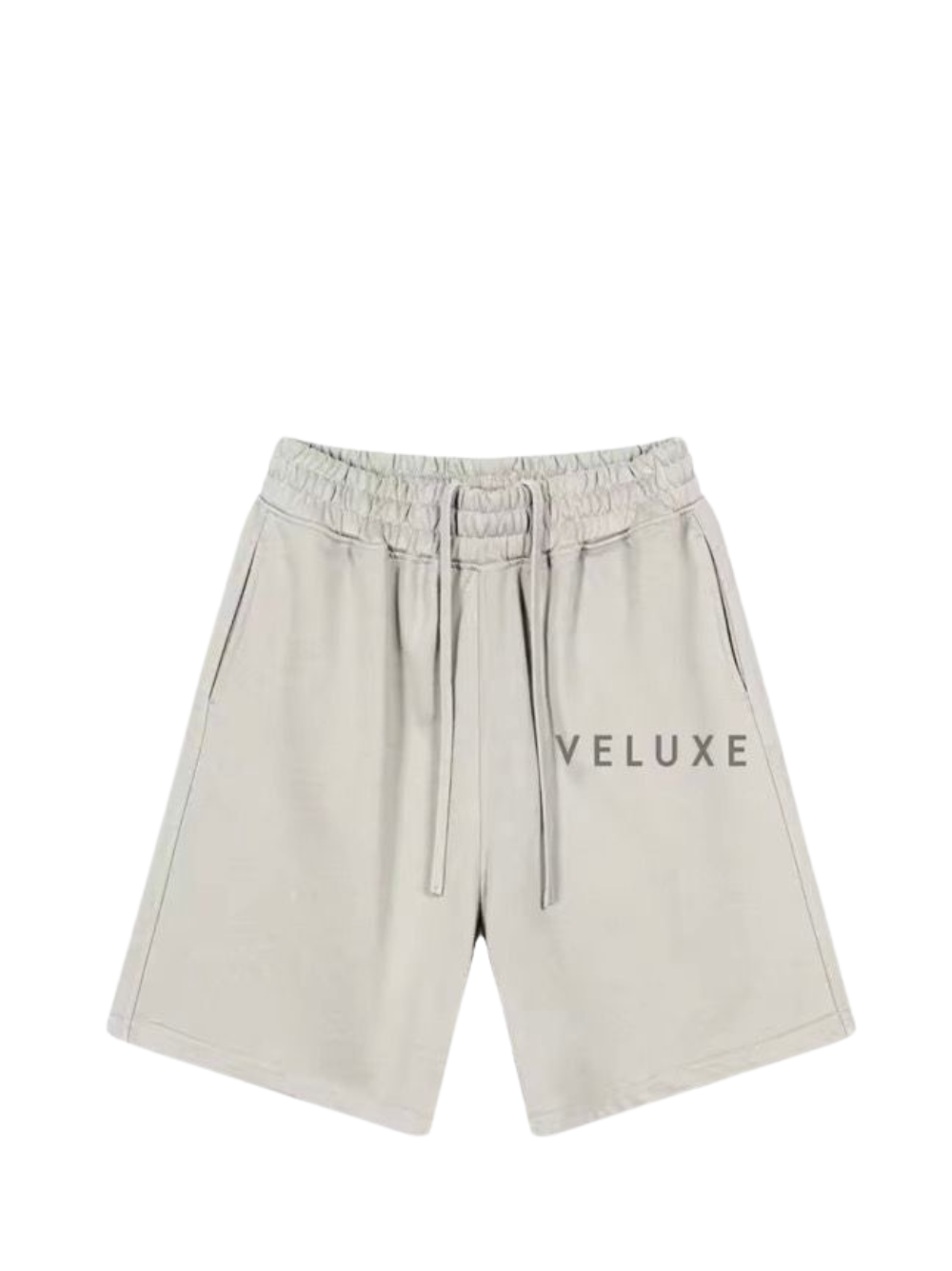 Veluxe grey oversized graphic shorts at unseen grail. local brands south africa. streetwear. men and women. studio image