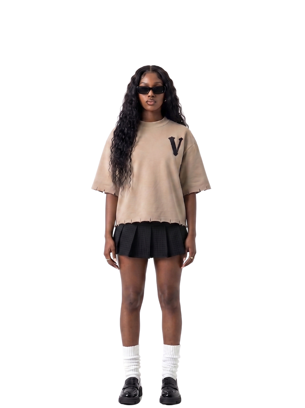 Veritable cream oversized tshirt at unseen grail. men and women. south africa top local brands all at unseen grail. studio image female model front full outfit