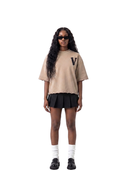 Veritable cream oversized tshirt at unseen grail. men and women. south africa top local brands all at unseen grail. studio image female model front full outfit