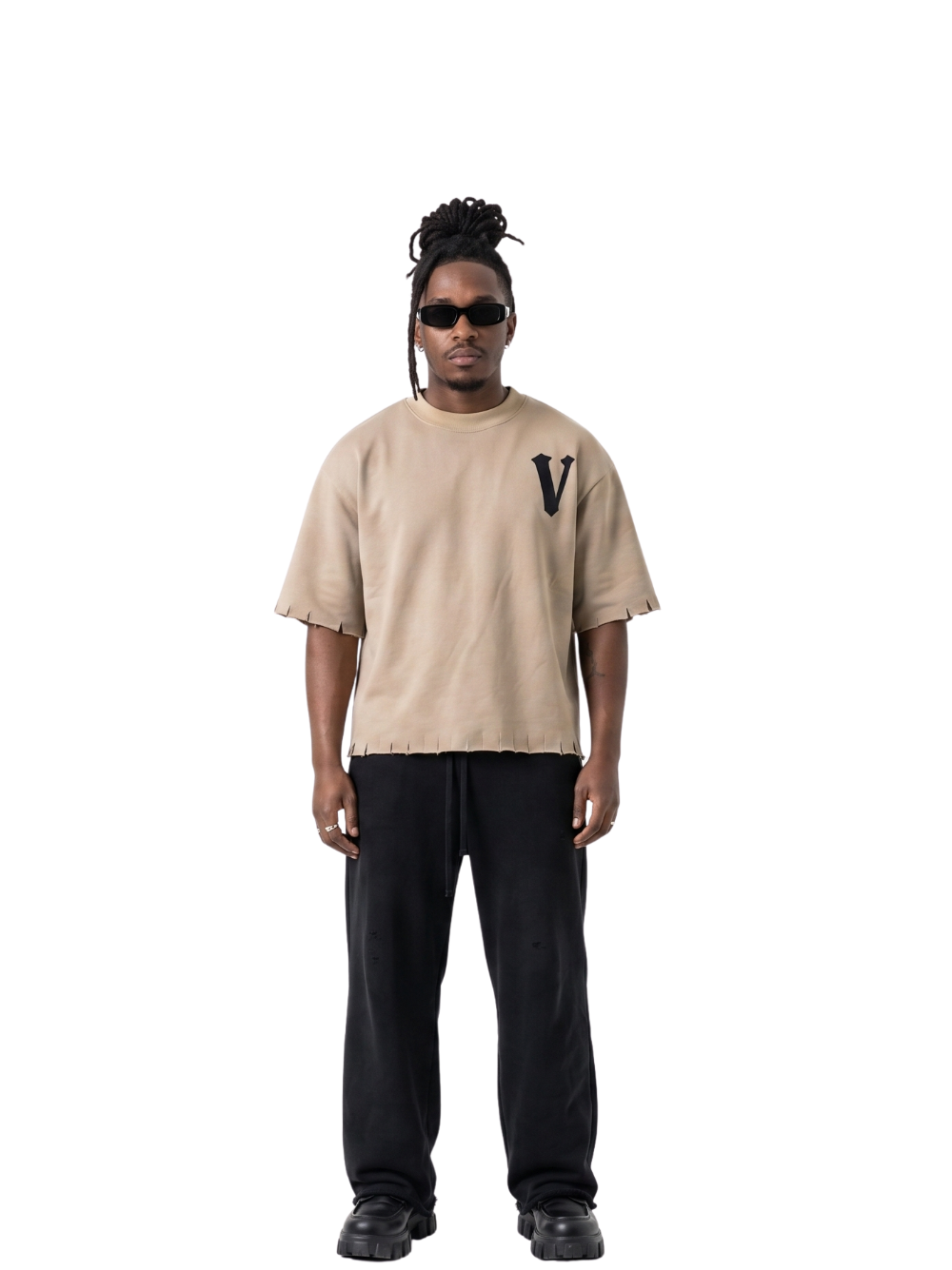 Veritable cream oversized tshirt at unseen grail. men and women. south africa top local brands all at unseen grail. studio image male model front full outfit