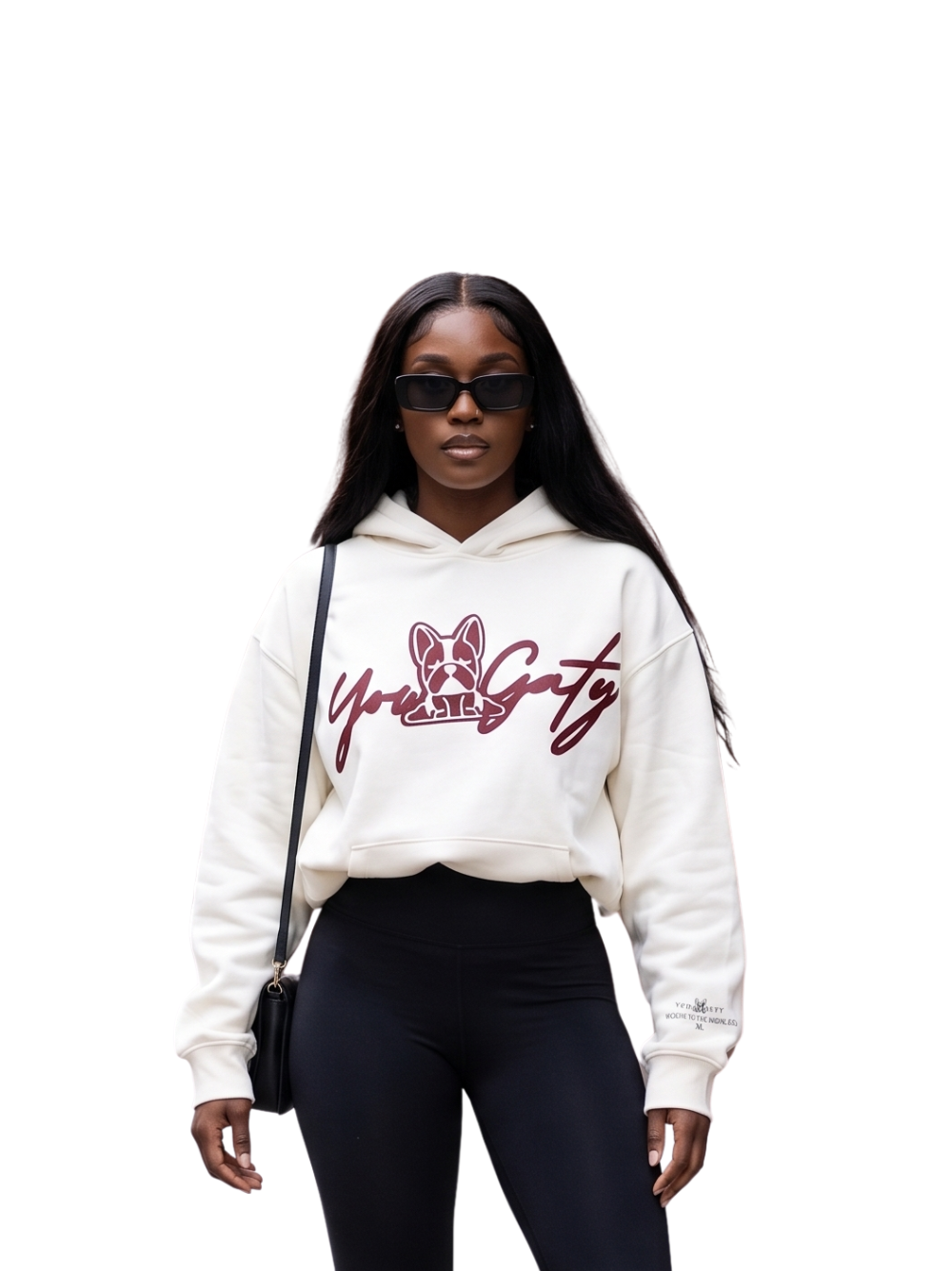 Yowgaty beige oversized graphic hoodie at unseen grail. local brands south africa. streetwear. men and women. studio image female model front galxboy, bantu, drip