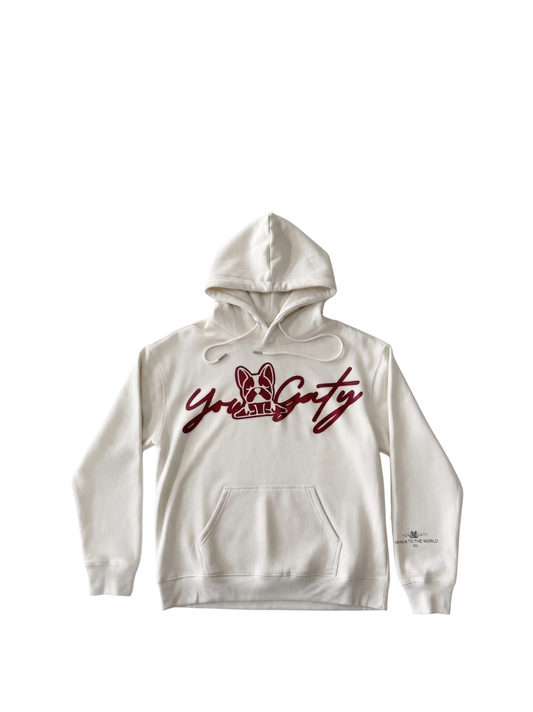 Yowgaty beige oversized graphic hoodie at unseen grail. local brands south africa. streetwear. men and women. studio image front galxboy, bantu, drip