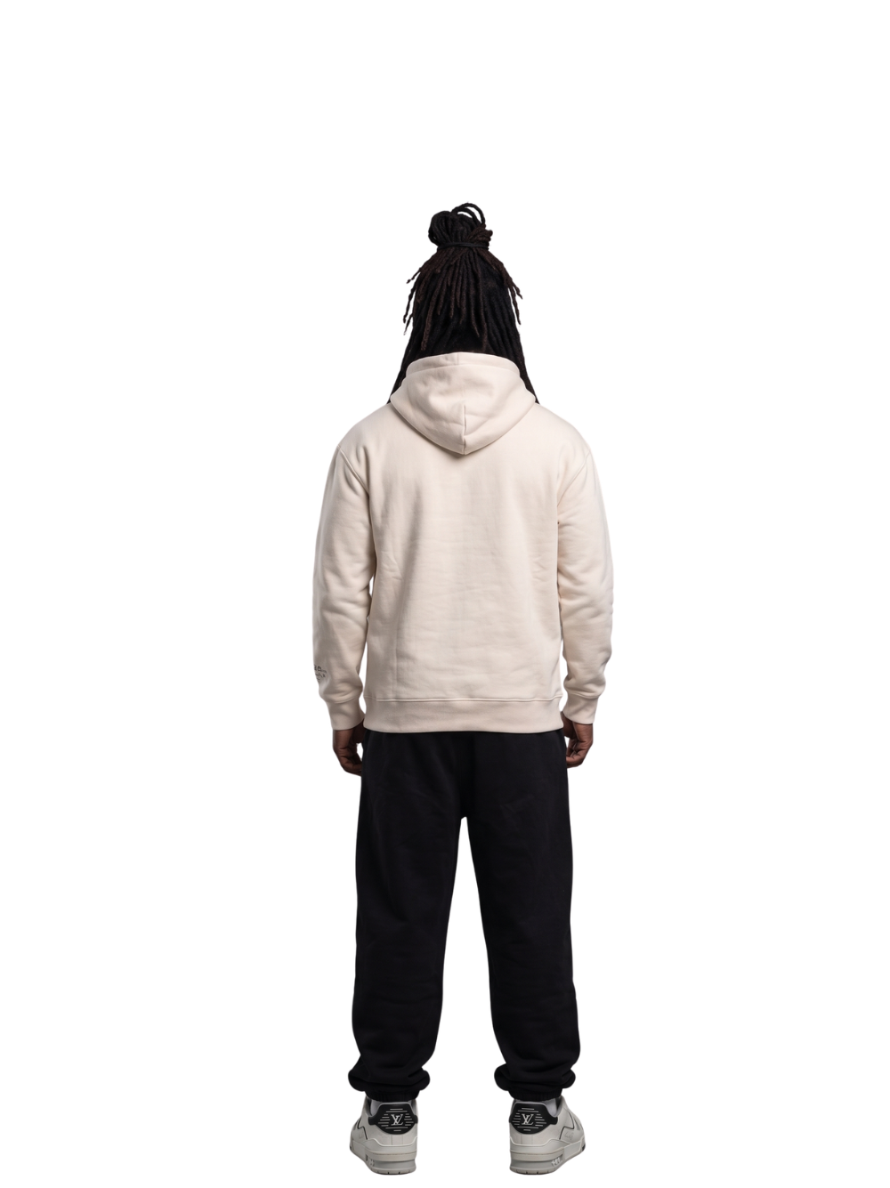 Yowgaty cream oversized graphic hoodie at unseen grail. local brands south africa. streetwear. men and women. studio image behind male model galxboy, bantu, drip