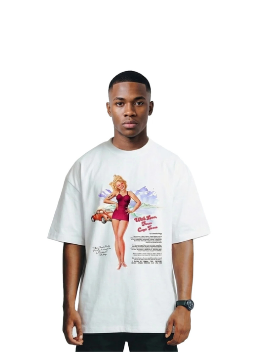 arte white oversized graphic t shirt at unseen grail. local brands south africa. streetwear. men and women. galxboy. bantu. nike. studio image front male