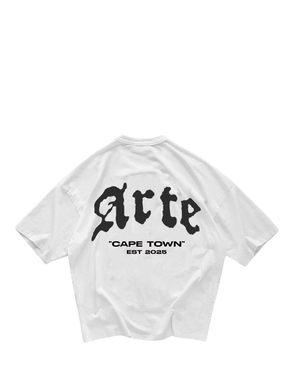 arte white oversized graphic t shirt at unseen grail. local brands south africa. streetwear. men and women. galxboy. bantu. studio image front