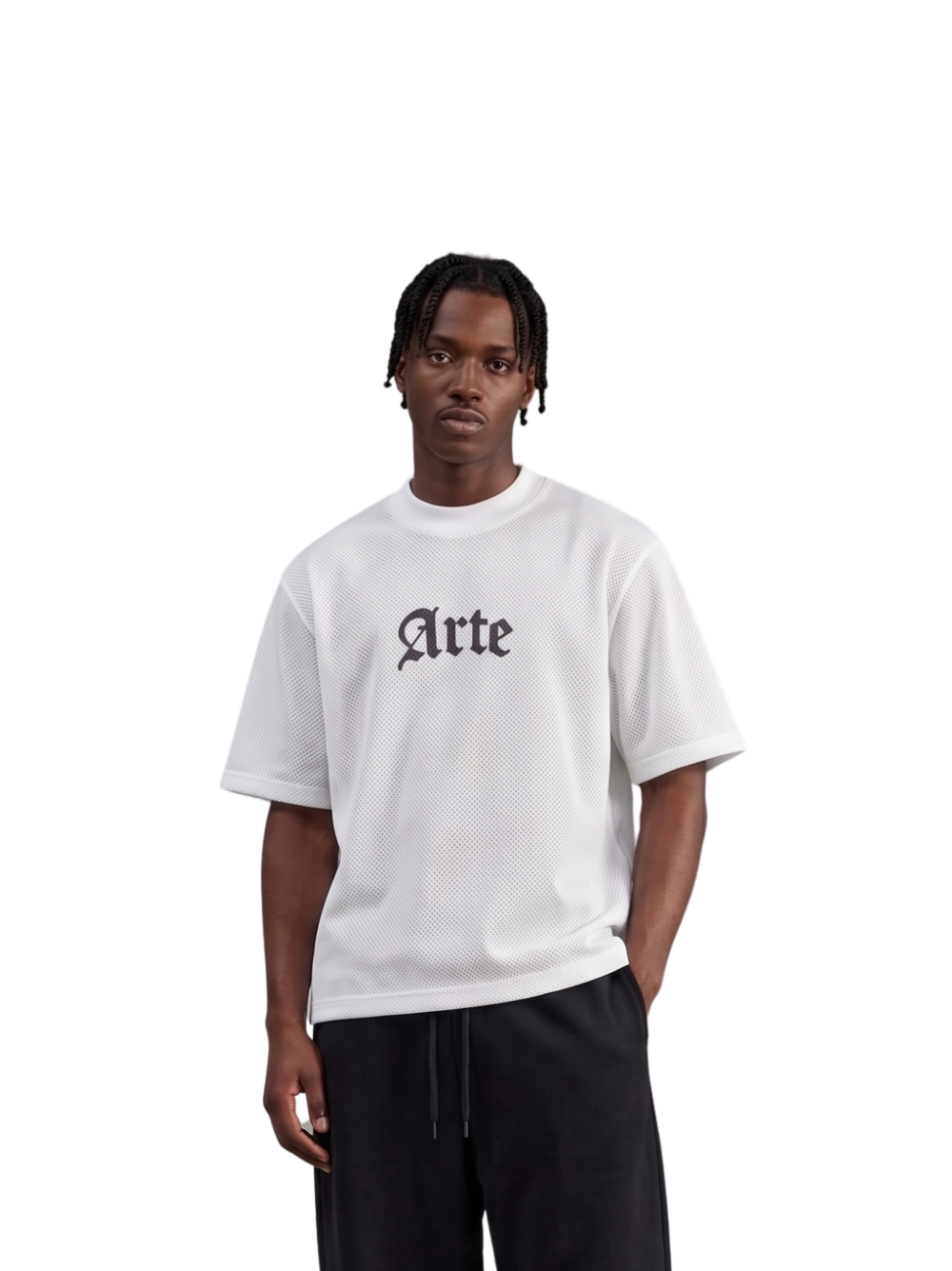 arte white oversized graphic t shirt at unseen grail. local brands south africa. streetwear. men and women. galxboy. bantu. studio image front male